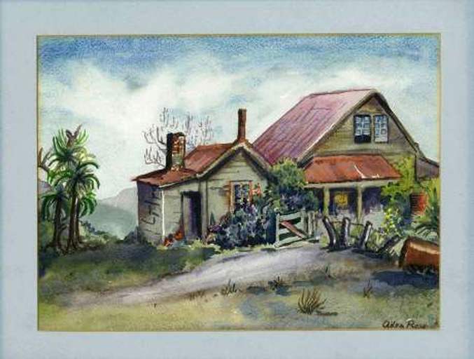 Arapawaiti Homestead. Watercolour by Ailsa Rose By permission of the owner.