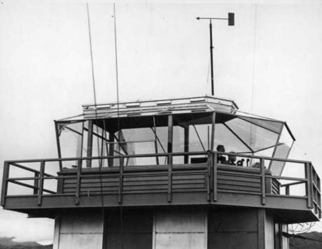 Paraparaumu Airport control tower, "the most up to date control tower in New Zealand", around 1947.  Alexander Turnbull Library Ref: 70920 1/2