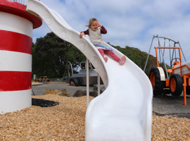 On the slide at Maclean Park