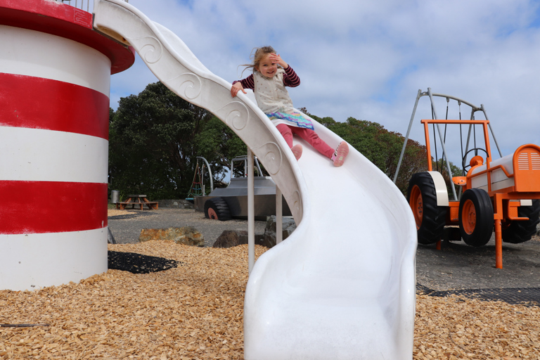 On the slide at Maclean Park