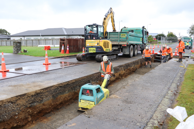 Infrastructure Contractors Layer Stormwater Pipes Into Hole In The Road