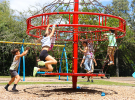 Climbing and swinging at Haruātai Park